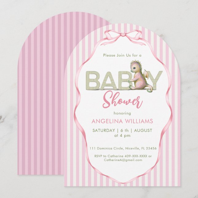 Invitación para baby shower Dragón lindo  (Anverso / Reverso)