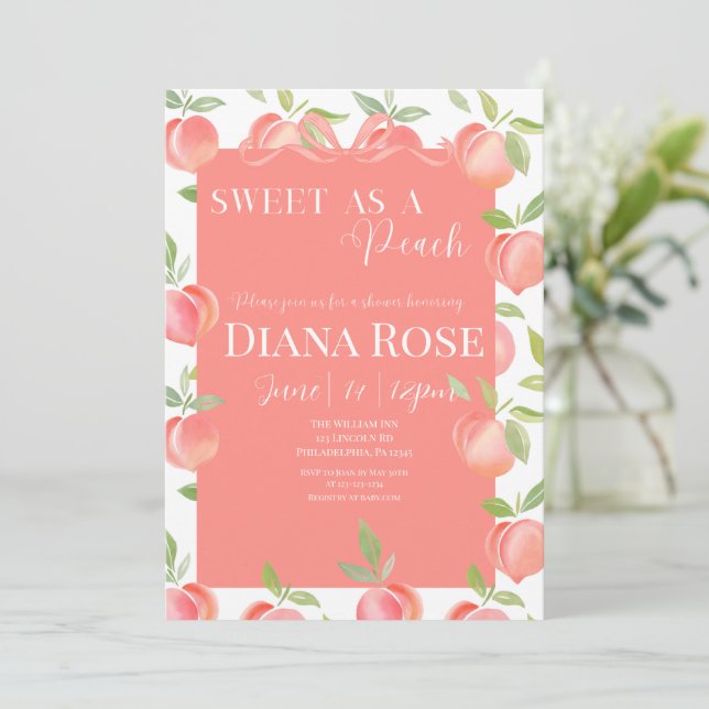 Invitación para Baby Shower Dulce como un Melocotó (Anverso de pie)
