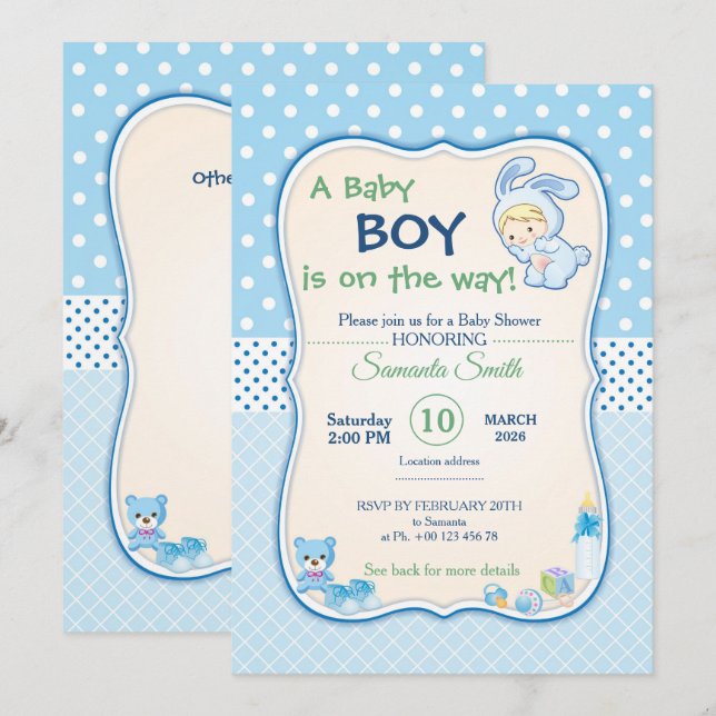 invitación para baby shower, es un niño (Anverso / Reverso)