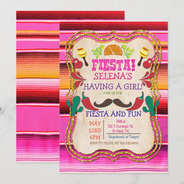Invitación para Baby Shower Fiesta Mexicana (Anverso / Reverso)
