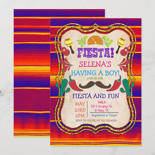 Invitación para Baby Shower Fiesta Mexicana (Anverso / Reverso)
