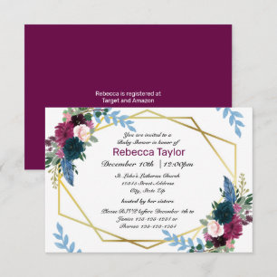 Invitación para Baby Shower Floral Blooms Mod Plum
