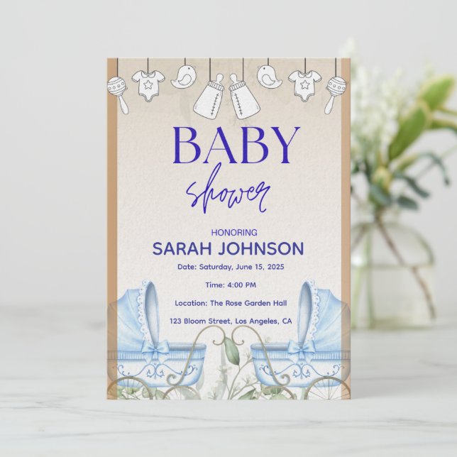 Invitación para Baby Shower | Floral Elegante (Anverso de pie)