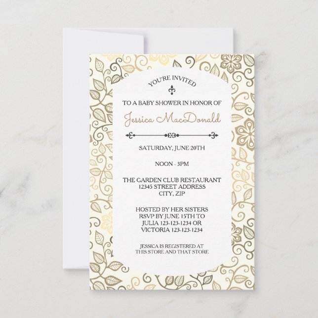 Invitación para Baby Shower Floral Pattern Sepia - (Anverso)