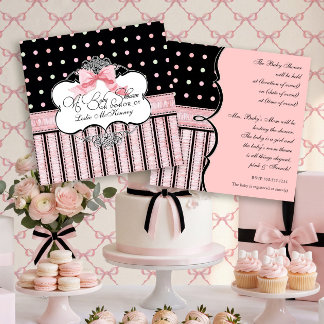 Invitación para Baby Shower - French Bow Dot Swirl