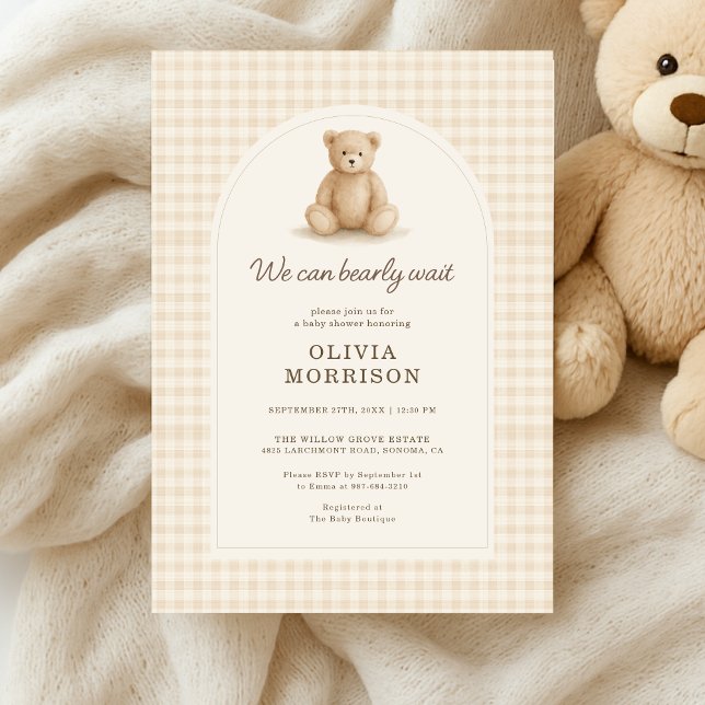 Invitación para Baby Shower 'Gingham We Can Bearly (Subido por el creador)