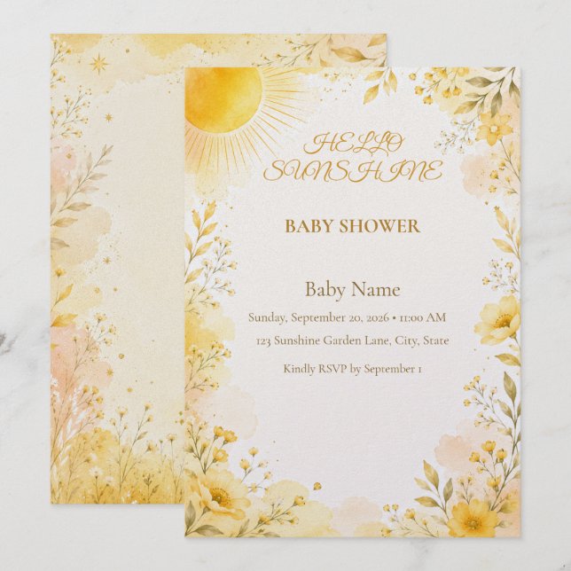 Invitación para Baby Shower Hello Sunshine | Simpl (Anverso / Reverso)