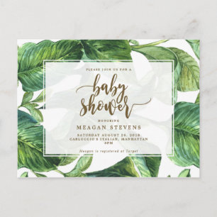 Invitación para baby shower hojas de palma tropica