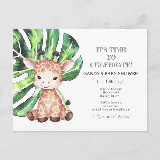 Invitación para baby shower jirafa safari (Anverso)