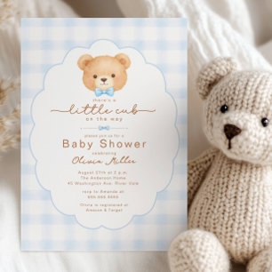 Invitación para Baby Shower Little Cub Blue Gingha