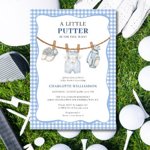 Invitación para baby shower Little Putter Blue Gol