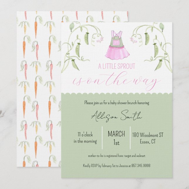 Invitación para Baby Shower Little Sprout (Anverso / Reverso)