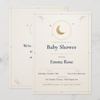 Invitación para baby shower Luna y Estrellas, Dora