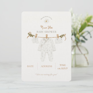 Invitación para baby shower marrón rústico neutral