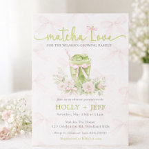 Invitación para Baby Shower Matcha Love | Té Verde