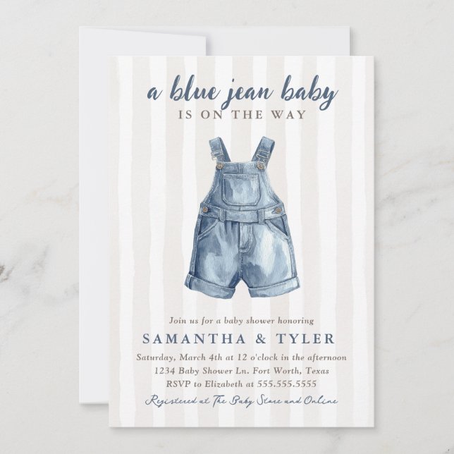 Invitación para Baby Shower Neutral Blue Jean Baby (Anverso)