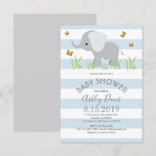Invitación para Baby Shower Niño Elefante Azul Gri