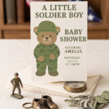 Invitación para Baby Shower Niño Osito Soldadito