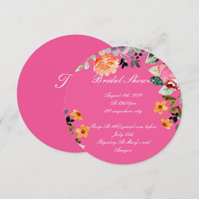 INVITACIÓN PARA BABY SHOWER NUPCIAL FLORAL ROSA (Anverso / Reverso)