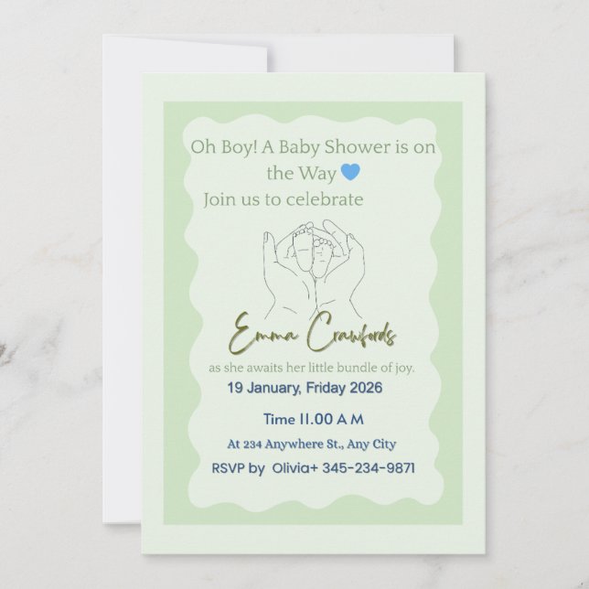 Invitación para baby shower Oh Boy (Anverso)