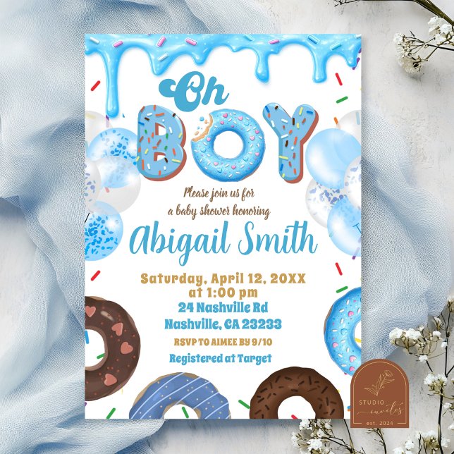 Invitación para baby shower Oh Boy Blue Donut (Subido por el creador)