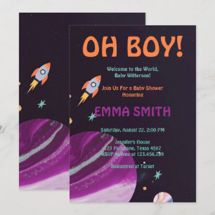 Invitación para Baby Shower Oh Boy Planetas Espaci