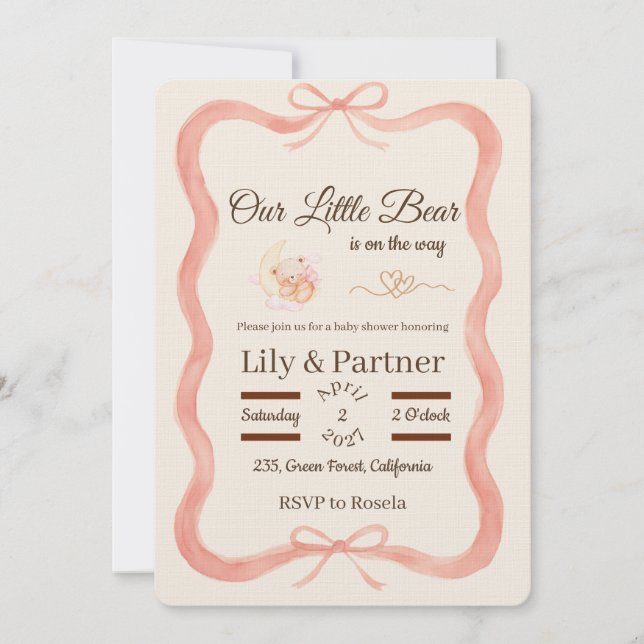 Invitación para Baby Shower - Oso (Anverso)