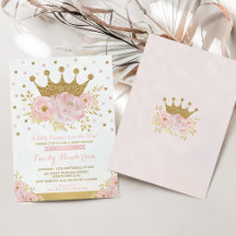 Invitación para baby shower para niña con corona d