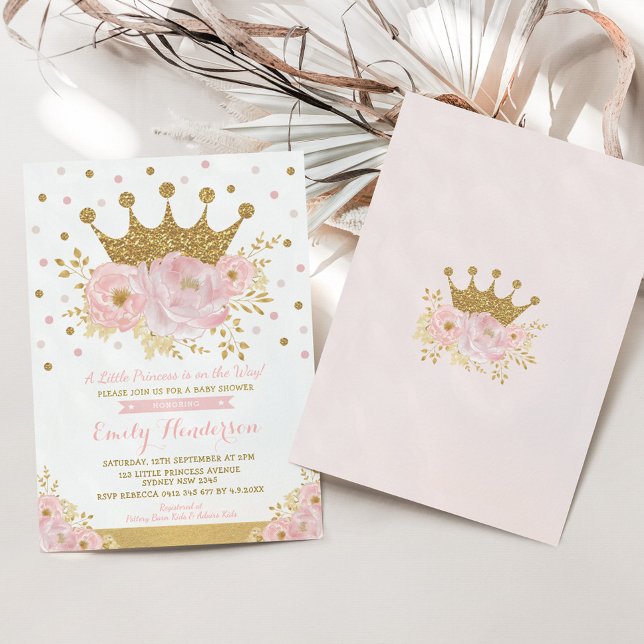 Invitación para baby shower para niña con corona d (Subido por el creador)