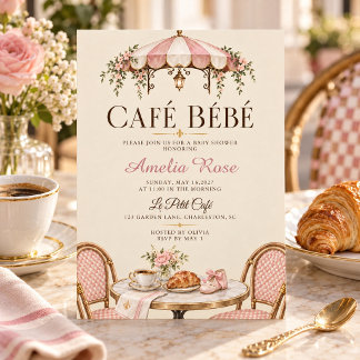 Invitación para Baby Shower Parisian Café Bébé