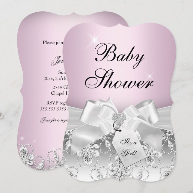 Invitación para baby shower Pretty Diamond Bow Lig (Anverso / Reverso)