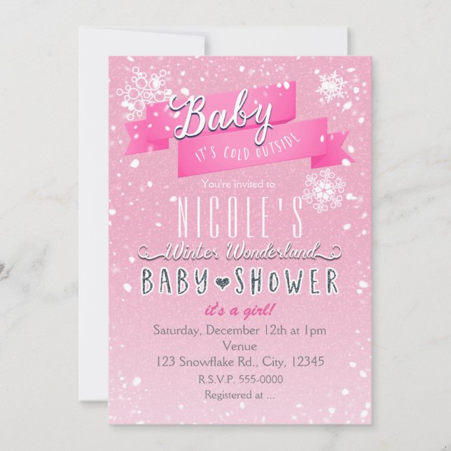 INVITACIÓN PARA BABY SHOWER ROSA BEBÉ HACE FRÍO AF (Anverso)