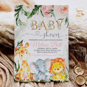 Invitación para Baby Shower Safari Bebé Niña Rosa 