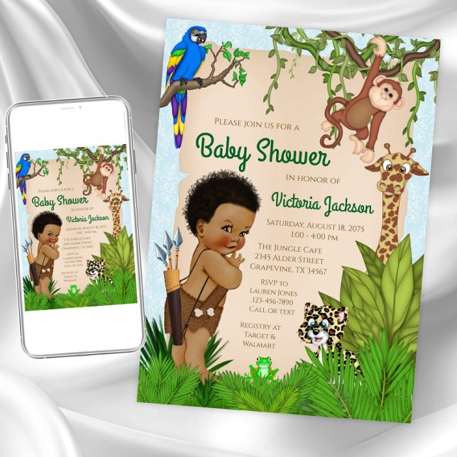 Invitación para Baby Shower Safari Niño con Cabell (Boy safari baby shower invitation. Instant download and printed invitations available.)