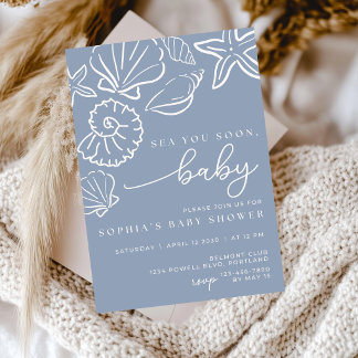 Invitación para baby shower Sea you Soon, tema de