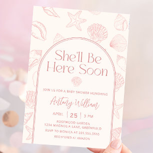 Invitación para baby shower 'Seashell She'll Be He