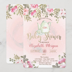 Invitación para Baby Shower Tetera Floral Acuarela