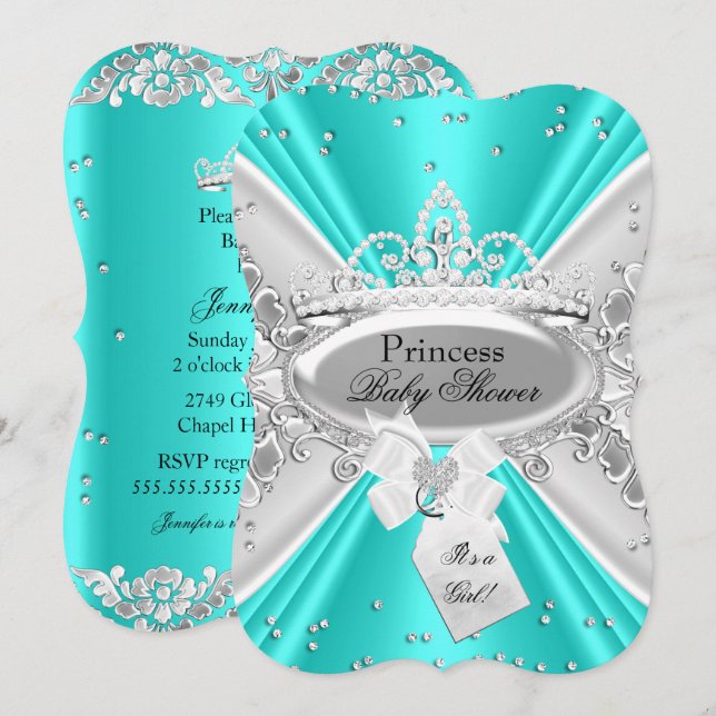 Invitación para Baby Shower Tiara Princesa Plata T (Anverso / Reverso)