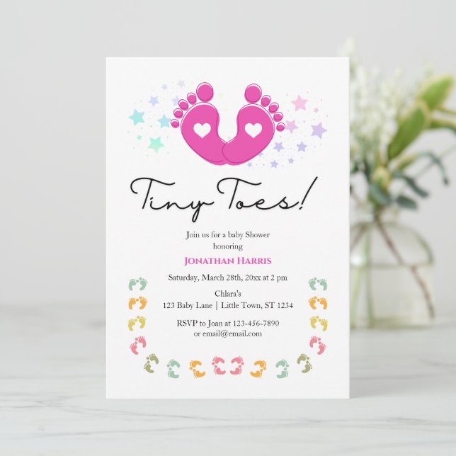 Invitación para Baby Shower Tiny Toes (Anverso de pie)