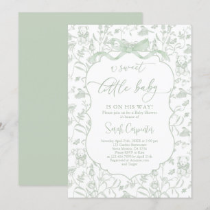 Invitación para Baby Shower Toile De Jouy con Lazo
