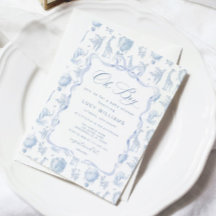 Invitación para baby shower Toile de Jouy Safari O