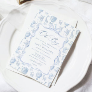 Invitación para baby shower Toile de Jouy Safari O