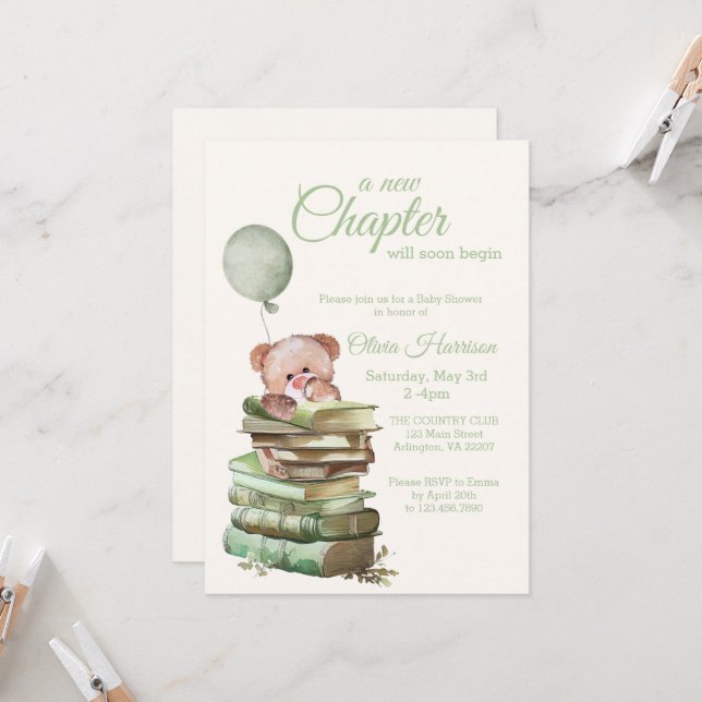 Invitación para baby shower 'Un nuevo capítulo' -  (Anverso/Reverso In Situ)