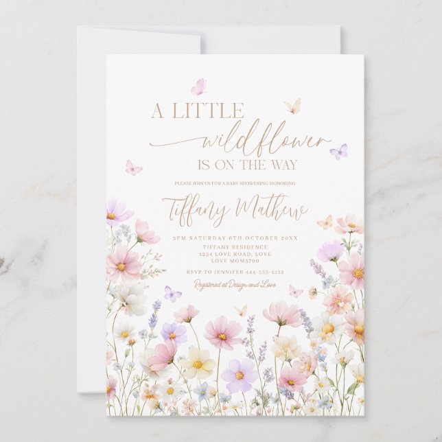 Invitación para baby shower "Una pequeña flor silv (Anverso)