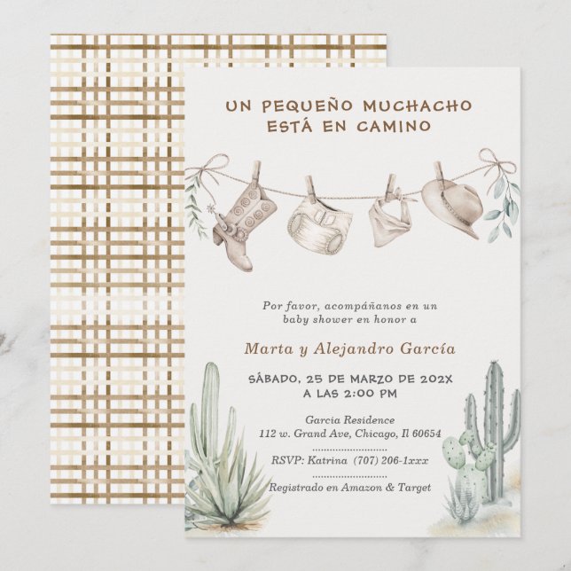 Invitación Para Baby Shower Vaquero Niño Personalizadas (Anverso / Reverso)