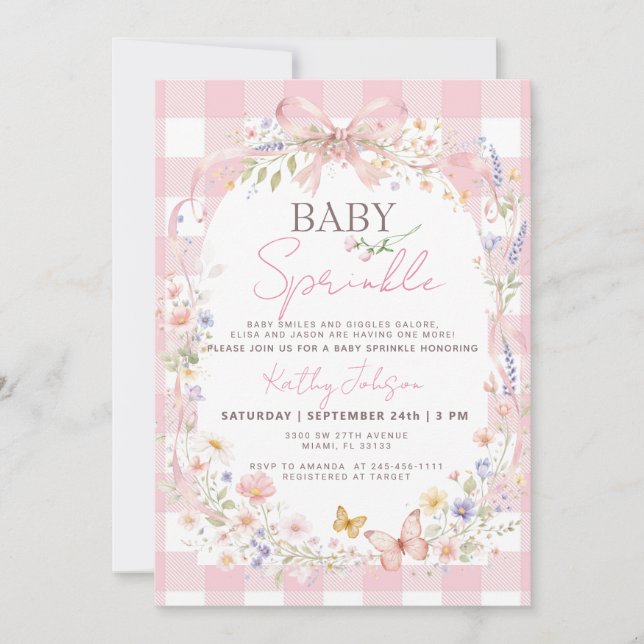 Invitación para Baby Sprinkle de Mariposa de Flor  (Anverso)