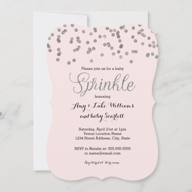 Invitación para Baby Sprinkle de niña con confeti  (Anverso)