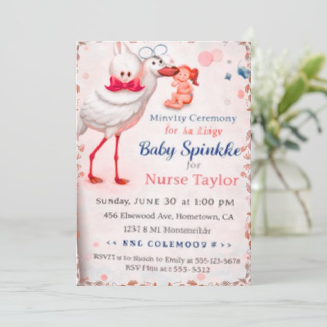 Invitación para Baby Sprinkle para Mamá Enfermera, (Anverso de pie)