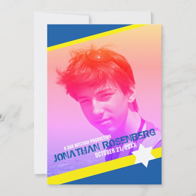 Invitación para Bar Mitzvah con foto de estrella d (Anverso)