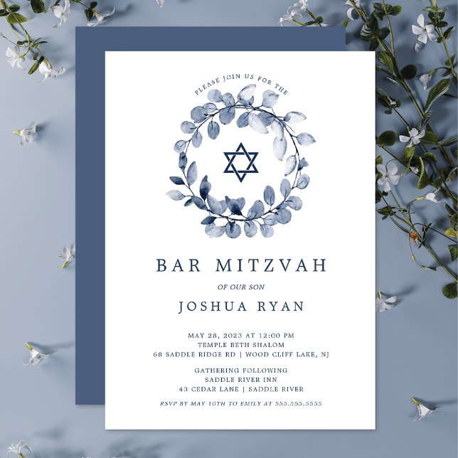 Invitación para Bar Mitzvah de Hoja Azul (Subido por el creador)